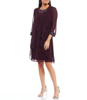 Ignite Evenings Chiffon Beaded Crew Neck 3/4 Sleeve 2-Piece Jacket Dress