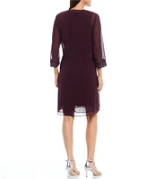 Ignite Evenings Chiffon Beaded Crew Neck 3/4 Sleeve 2-Piece Jacket Dress