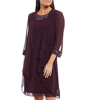 Ignite Evenings Chiffon Beaded Crew Neck 3/4 Sleeve 2-Piece Jacket Dress