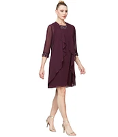 Ignite Evenings Chiffon Beaded Crew Neck 3/4 Sleeve 2-Piece Jacket Dress