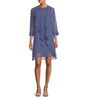 Ignite Evenings Chiffon Beaded Crew Neck 3/4 Sleeve 2-Piece Jacket Dress