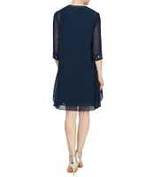 Ignite Evenings Chiffon Beaded Crew Neck 3/4 Sleeve 2-Piece Jacket Dress