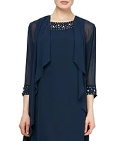 Ignite Evenings Chiffon Beaded Crew Neck 3/4 Sleeve 2-Piece Jacket Dress