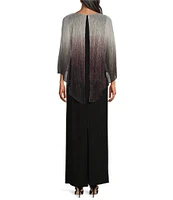 Ignite Evenings Beaded Ombre Popover 3/4 Sleeve Round Neck Gown