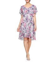 Ignite Evenings Bodre Floral Short Sleeve V-Neck Tiered Dress