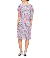 Ignite Evenings Bodre Floral Short Sleeve V-Neck Tiered Dress