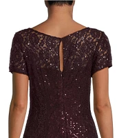 Ignite Evenings Round Neck Short Sleeve Sequin Lace Midi Dress