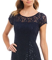 Ignite Evenings Round Neck Short Sleeve Sequin Lace Midi Dress