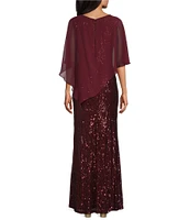 Ignite Evenings Chiffon Sequin Crew Neck Flutter Sleeve Overlay Sheath Dress