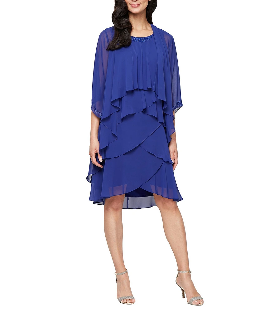 Ignite Evenings Emebllished Tiered Chiffon Jacket Dress