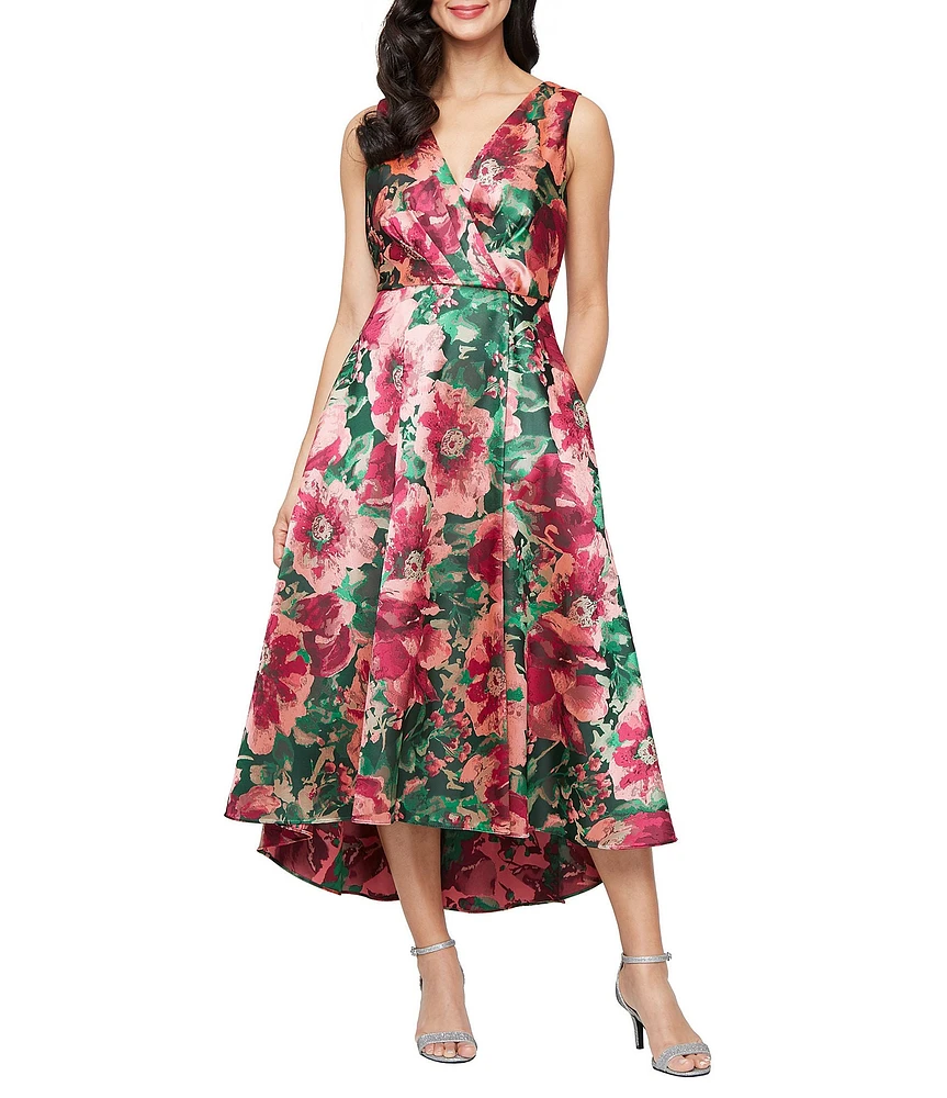 Ignite Evenings Floral Jacquard High-Low Hem Dress