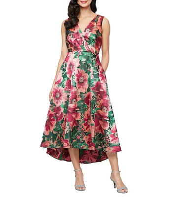 Ignite Evenings Floral Jacquard High-Low Hem Dress