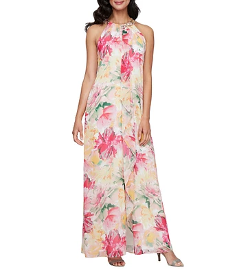 Ignite Evenings Floral Print Halter Maxi Dress
