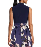 Ignite Evenings Floral Print Mikado Tie Waist V-Neck Sleeveless High-Low Midi Dress