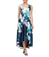 Ignite Evenings Floral Print Square Neck High-Low Hem Dress