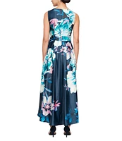 Ignite Evenings Floral Print Square Neck High-Low Hem Dress