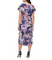 Ignite Evenings Floral Print Tiered Midi Shift Dress