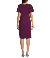 Ignite Evenings Short Flutter Sleeve V-Neck Metallic Knit Sheath Dress