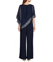 Ignite Evenings Foil Trim Boat Neck Asymmetric Cape Jumpsuit