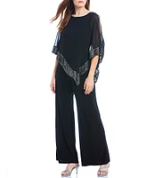 Ignite Evenings Foil Trim Boat Neck Asymmetric Cape Jumpsuit