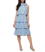 Ignite Evenings Halter Neck Bow Sleeveless Chiffon Burnout Tiered Shift Dress