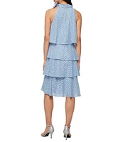 Ignite Evenings Halter Neck Bow Sleeveless Chiffon Burnout Tiered Shift Dress