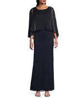Ignite Evenings Long Sleeve Glitter Mesh Tulip Overlay Dress