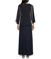Ignite Evenings Long Sleeve Glitter Mesh Tulip Overlay Dress