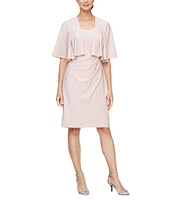 Ignite Evenings Metallic Knit Scoop Neck Flutter Sleeve Hip Embellishment 2-Piece Jacket Dress