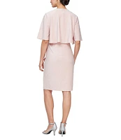 Ignite Evenings Metallic Knit Scoop Neck Flutter Sleeve Hip Embellishment 2-Piece Jacket Dress