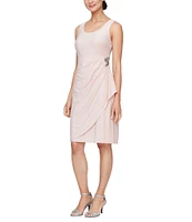 Ignite Evenings Metallic Knit Scoop Neck Flutter Sleeve Hip Embellishment 2-Piece Jacket Dress