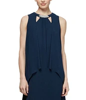 Ignite Evenings Pearl Beaded Cutout Crew Neck Chiffon Sleeveless Trapeze Dress