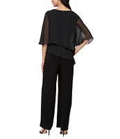 Ignite Evenings Petite Size 3/4 Embelished Sleeves Tiered Overlay Jumpsuit