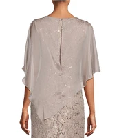 Ignite Evenings Petite Size 3/4 Sleeve Round Neck Sequin Lace Overlay Sheath Gown