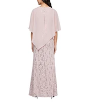 Ignite Evenings Petite Size 3/4 Sleeve Round Neck Sequin Lace Overlay Sheath Gown