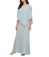 Ignite Evenings Petite Size 3/4 Sleeve Round Neck Sequin Lace Overlay Sheath Gown