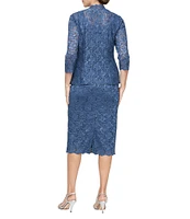 Ignite Evenings Petite Size 3/4 Sleeve Square Neck Sequin Lace 2-Piece Jacket Dress