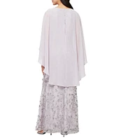 Ignite Evenings Petite Size 3D Embroidered Boat Neck Chiffon 3/4 Overlay Sleeve Gown