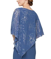 Ignite Evenings Petite Size Asymmetric Chiffon Floral Print Overlay Beaded Trim Scoop Neck Short Split Sleeve Popover Dress