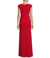 Ignite Evenings Petite Size Asymmetrical Neck Sleeveless Embellished Gown