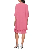 Ignite Evenings Petite Size Emebllished Tiered Chiffon Jacket Dress