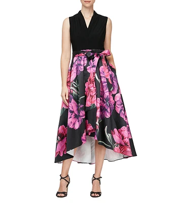 Ignite Evenings Petite Size Floral Print High-Low Hem A-Line Dress