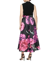 Ignite Evenings Petite Size Floral Print High-Low Hem A-Line Dress