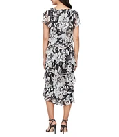 Ignite Evenings Petite Size Floral Print Tiered Midi Dress