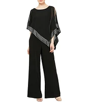 Ignite Evenings Petite Size Foil Trim Asymmetric Cape Jumpsuit