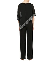 Ignite Evenings Petite Size Foil Trim Asymmetric Cape Jumpsuit