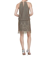 Ignite Evenings Petite Size Halter Embroidered Crochet Blouson Dress