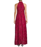 Ignite Evenings Petite Size Halter Neck Sleeveless Burnout Chiffon Dress