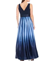 Ignite Evenings Petite Size Boat Neck Ombre Satin Bow Sleeveless Gown