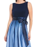 Ignite Evenings Petite Size Boat Neck Ombre Satin Bow Sleeveless Gown